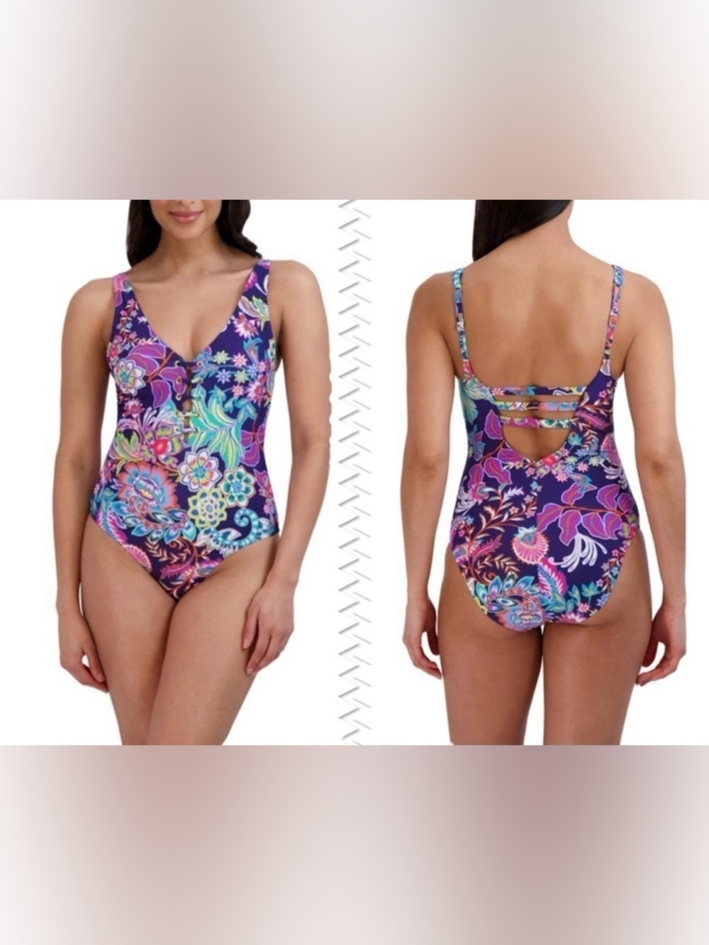 BCBGMAXAZRIA One Piece Swimsuit Lace Up Grommet Tummy Control  Size M